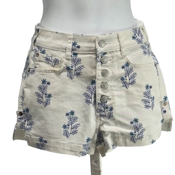 PILCRO by Anthropologie Women's Floral Print Denim Shorts Cotton Blend Size 26 - Picture 1 of 11